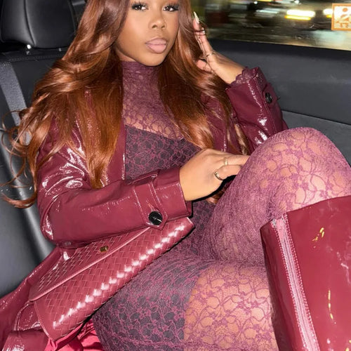 Load image into Gallery viewer, Sexy Transparent Lace Long Sleeved Semi High Neck Bodysuit Long Pants Tight Two-piece Set Women's Party Nightclub Set
