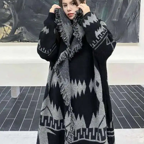Load image into Gallery viewer, Black Big Size Knitting Long Thtick Cardigan Sweater Loose Lapel Long Sleeve Women New Fashion Spring Autumn 2025 1DH2277
