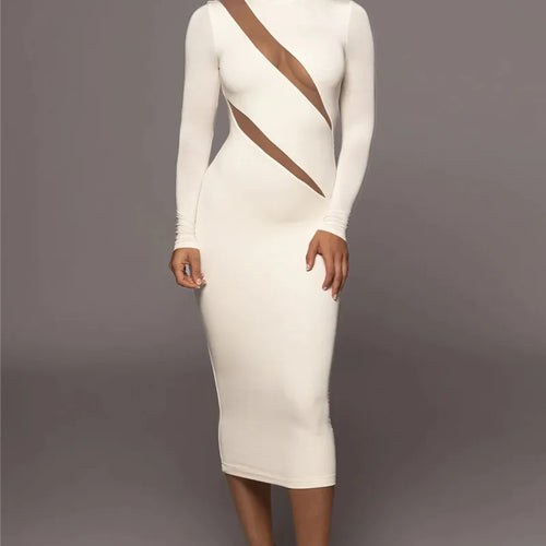 Load image into Gallery viewer, Elegant Long Sleeve Bodycon Sexy Maxi Dress For Women Autumn Winter Fashion Half High Collar Club Party Sexy Long Dress
