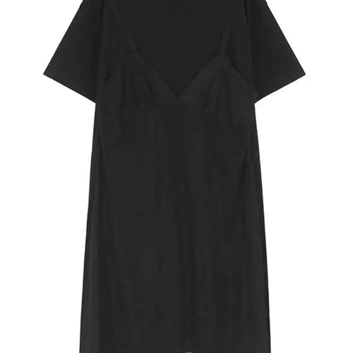 Load image into Gallery viewer, Women Gray Mesh Spliced Big Size Casual Midi Dress New Round Neck Short Sleeve Fashion Tide Spring Summer 2025 1DH9817
