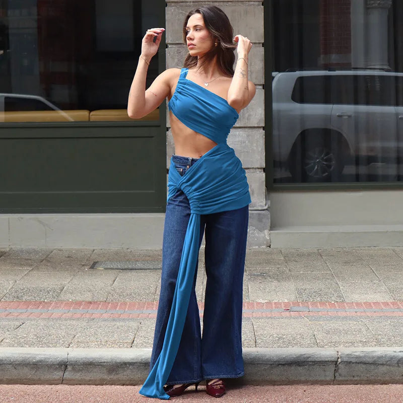 Hollow Out Lace Draped Sexy Maxi Dress For Women Gown Fashion One Shoulder Sleeveless Backless Bodycon Long Dress