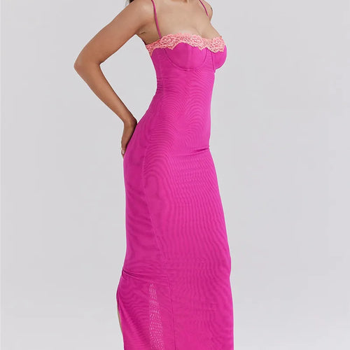 Load image into Gallery viewer, Lace Spaghetti Strap Bodycon Maxi Dress Women Gown Patchwork Fashion Sleeveless Backless Sexy Club Party Dress Elegant
