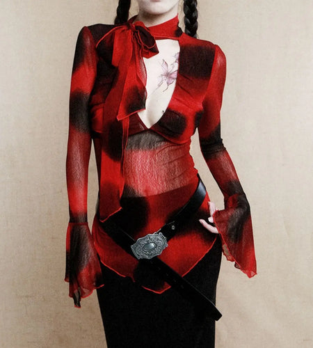 Tie-dye Woman Tshirts 2025 Ropa Mujer Deep V-neck Sexy Tees Fashion Gauze Camisetas Y2k Tops Casual See Through Summer T Shirt