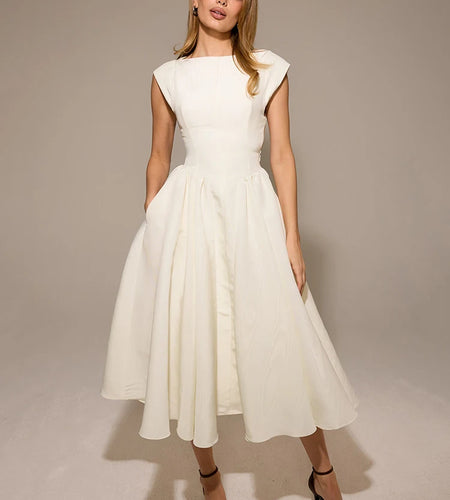 White Backless A-line Sexy Maxi Dress For Women Gown Solid Hollow Out Sleeveless High Waist Club Pleated Dress Elegant