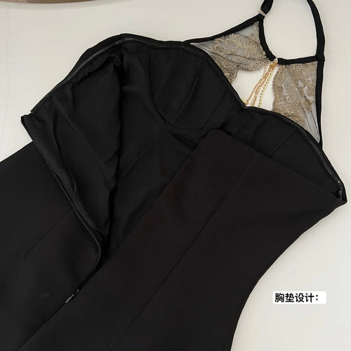 Load image into Gallery viewer, Summer 2024 Black Patchwork Lace Sleeveless Backless Elegant Sexy Club Halter Short Dress Women Festival Hollow Out  Party Dress
