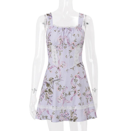 Load image into Gallery viewer, Floral Print Backless Sexy Mini Dress Women Robe Summer Fashion Square Collar Sleeveless High Waist A-line Club Dress
