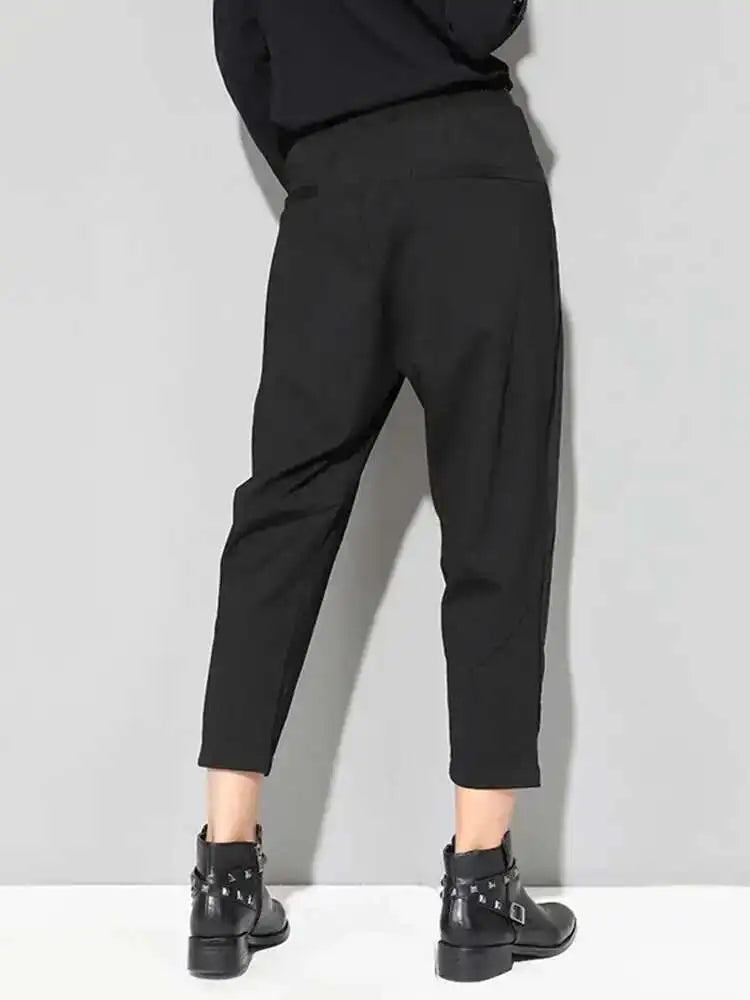 High Elastic Waist Black Asymmetric Casual Pants New Loose Fit Trousers Women Fashion Tide Spring Autumn 2025 1DF4648
