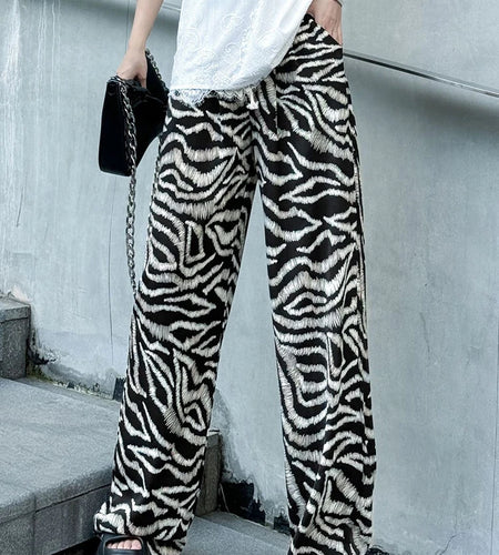 High Elastic Waist Black Zebra Stripes Long Wide Leg Pants New Trousers Women Fashion Tide Spring Autumn 2025 1DJ1535