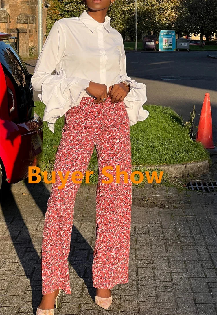 Fashion Elegant Blouses Bow-Embellished Falbala Solid Color Flared Sleeves Lapel Shirts Tops For Women