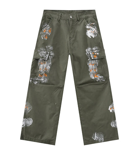 Men's Cargo Jeans New Summer American High Street Paint Design Multi Pockets Loose Male Bottoms Fold Design 2025 9W1685