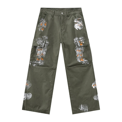 Load image into Gallery viewer, Men's Cargo Jeans New Summer American High Street Paint Design Multi Pockets Loose Male Bottoms Fold Design 2025 9W1685
