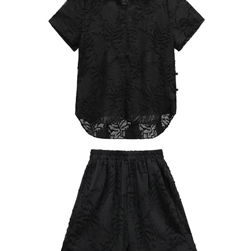 Load image into Gallery viewer, Black Jacquard Shirt Wide Leg Shorts Two Piece Suit New Lapel Short Sleeve Women Fashion Tide Spring Summer 2025 1DH5817
