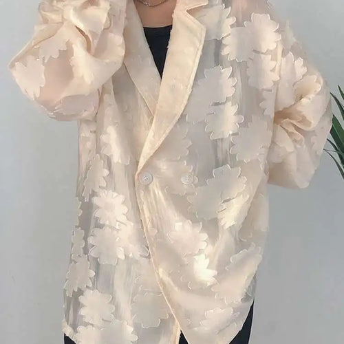Load image into Gallery viewer, Women Beige Jacquard Embroidery Big Size Blouse New Lapel Long Sleeve Loose Fit Shirt Fashion Spring Autumn 2025 1DF1478
