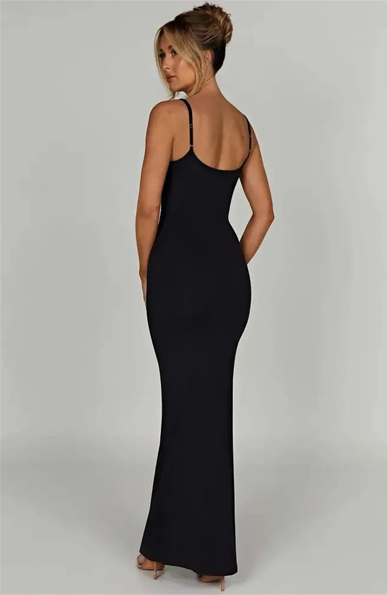 Spaghetti Strap Backless Bodycon Maxi Dress Women Autumn New Thickened Fabric Sleeveless Club Party Sexy Long Dress
