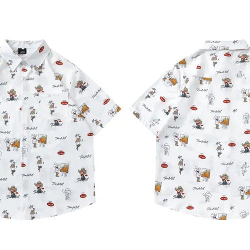 Load image into Gallery viewer, Harajuku Hawaiian Shirts Cartoon Van Gogh Graphic Printed Summer Beach Blouse Hip Hop Casual Baggy Short Sleeve Button Up Tops
