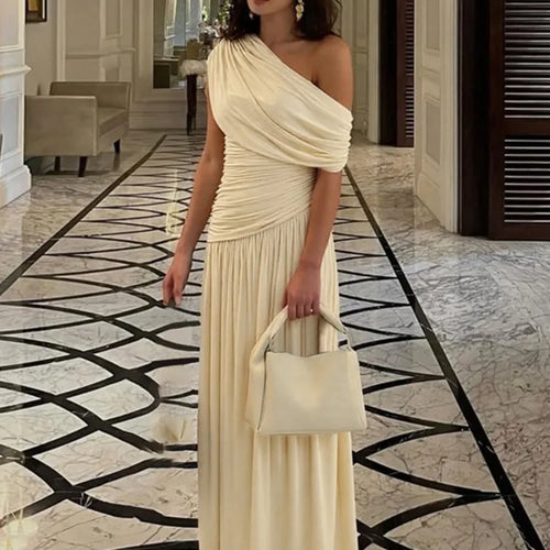 Load image into Gallery viewer, Incline Shoulder Backless Sexy Maxi Dress Women Summer New Fashion Sleeveless Pleated Ruched Club Party Long Dress
