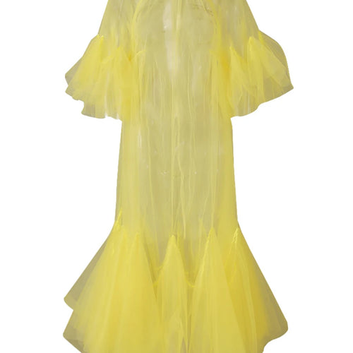 Load image into Gallery viewer, Women Black Ruffles Long Big Size Dress New Round Neck Three-quarter Sleeve Loose Fit Fashion Spring Summer 2025 JR77101
