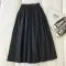 Korean Black White High Waist Vacation Slim Pleated Long Skirt Spring Summe Women Blue Khaki Elegant Workwear A-line Skirt Trend