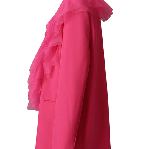 Load image into Gallery viewer, Women Rose Red 3d Flower Rhinestones Mesh Big Size Blazer New Lapel Long Sleeve Jacket Fashion Spring Autumn 2025 CPG3207
