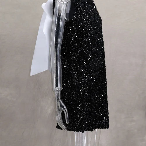 Load image into Gallery viewer, Sequins Backless Bow Sexy Mini Dress For Women Robe 2025 New Sleeveless A-line Sparkle Club Dress Elegant Vestido
