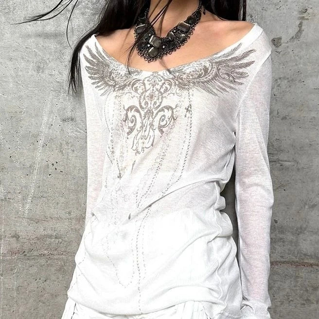 Y2k Aesthetic Sun Protection Women T-shirt Vintage Printing Streetwear Grunge Tshirts 2025 Harajuku Gothic Slim Fit Tees Femme