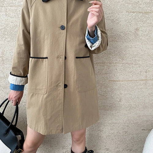 Load image into Gallery viewer, Women Khaki Color-block Big Size Casual Trench New Lapel Long Sleeve Windbreaker Fashion Tide Spring Autumn 2025 1DH7514
