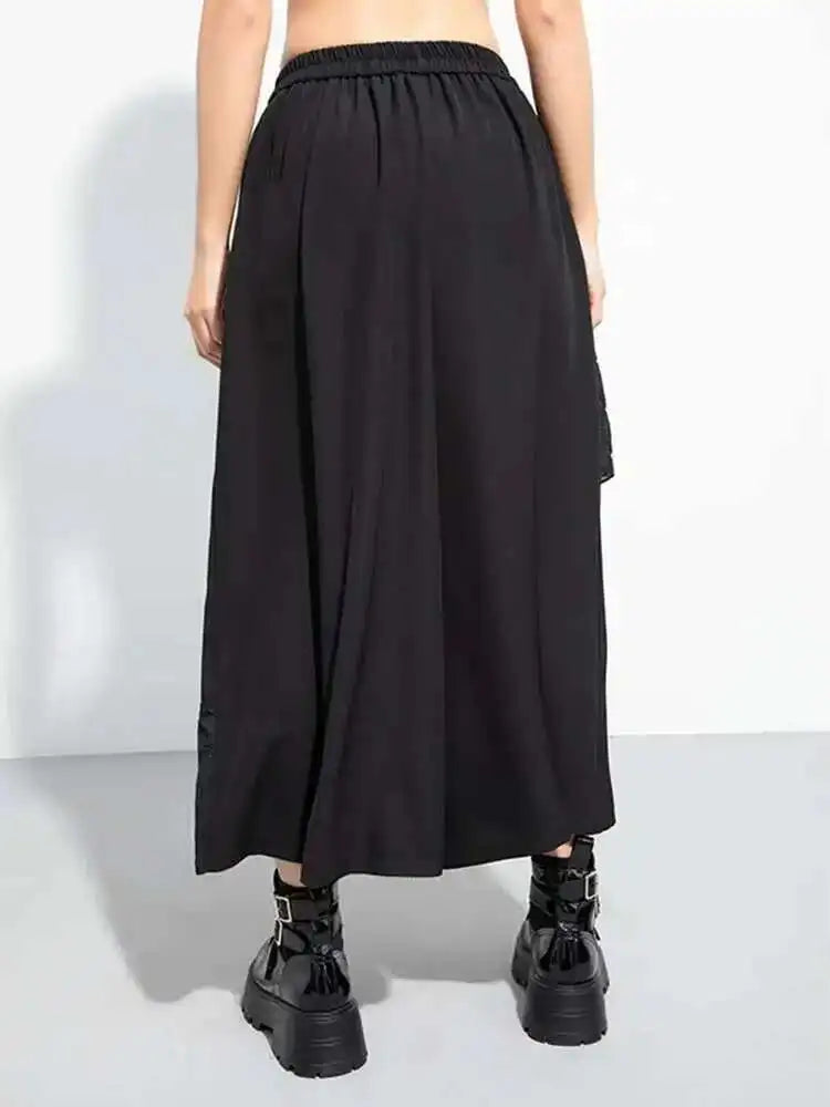 High Elastic Waist Black Irregular Spliced Wide Leg Pants New Trousers Women Fashion Tide Spring Autumn 2025 1DH5074