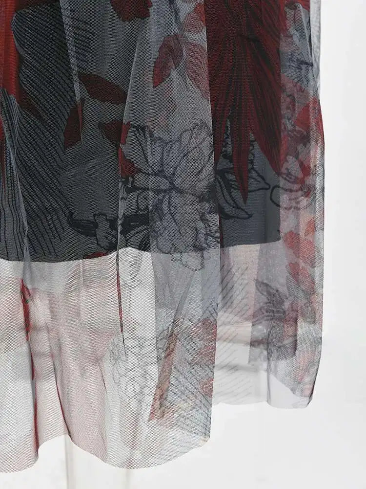 High Waist Black Pattern Printed Mesh Duoble Layers Half-body Skirt Women Fashion Tide New Spring Autumn 2025 2D1323