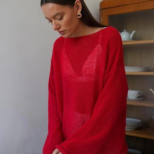 Load image into Gallery viewer, Sexy Transparent Sweater For Women 2024 Autumn Long Sleeve Top Knitted Loose Cozy Sweaters And Jumpers New In Knitwears
