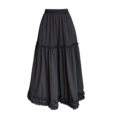 Load image into Gallery viewer, Spring Summer French Vintage Fashion Black Elegant Sexy Ruffle Edge Pleated Long Skirt Women White High Waist Slim Skirts 2025

