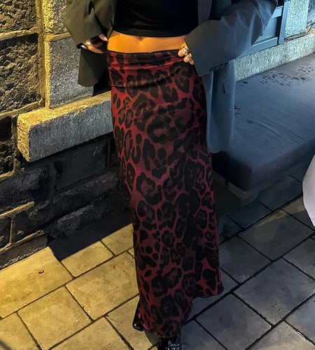 Mesh High Waist Leopard Print Sexy Loose Maxi Skirt Summer Fashion Women Y2K Clothes Festival Party Nightclub