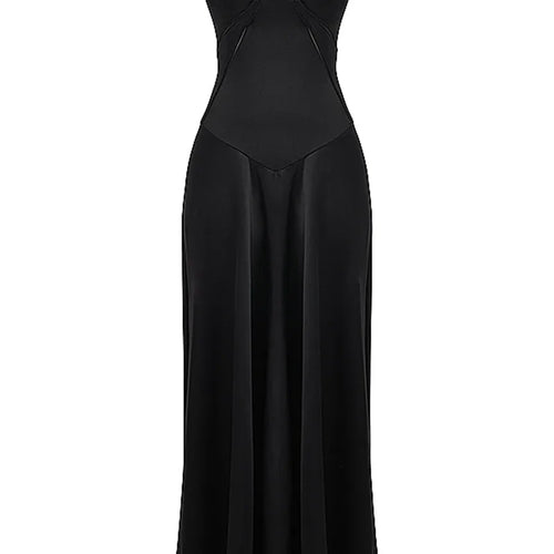 Load image into Gallery viewer, Lace-up Satin Maxi Slipdress Women Black Spaghetti Strap Sleeveless Backless Maxi Dress Femme Club Party Evening Dress
