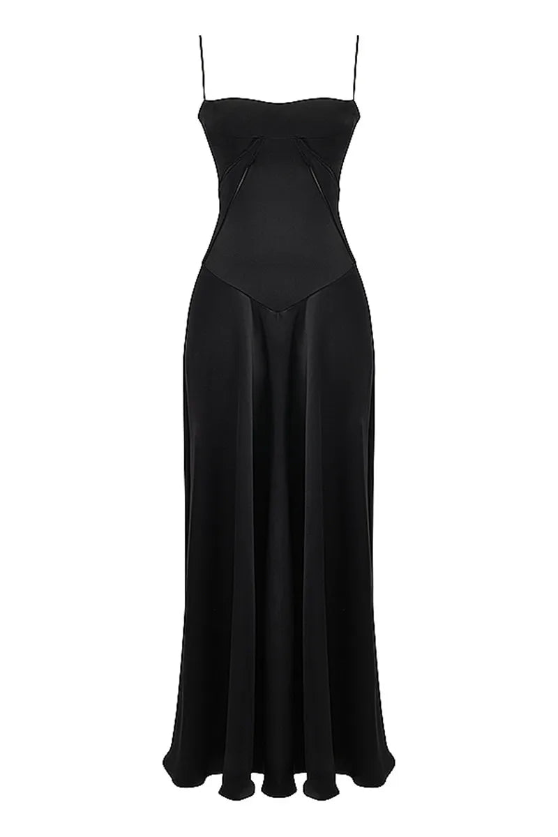Lace-up Satin Maxi Slipdress Women Black Spaghetti Strap Sleeveless Backless Maxi Dress Femme Club Party Evening Dress