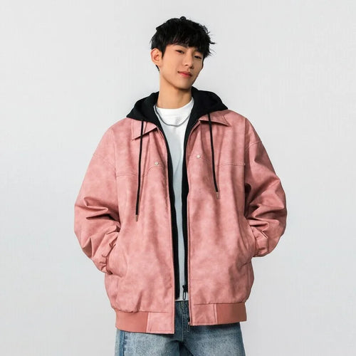 Load image into Gallery viewer, Men Jacket Spring New High Street Contrast Color Fake Two Pieces Hooded Drawstring Solid Color Jackets American Coat 9W1237
