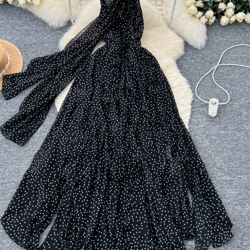 Load image into Gallery viewer, Black Dot Sexy Club V-neck Long Dress Women Slim Sleeveless Backless Irregular Vest Dresses 2024 Summer Ladies New Vestidos Chic
