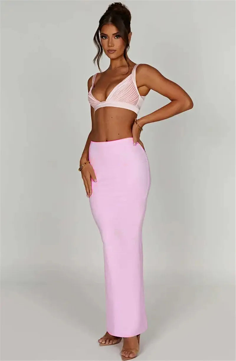 Thickened Fabric Sexy Maxi Skirt Women 2023 Autumn Winter New Solid High Waist Skinny Club Party Long Skirt Elegant