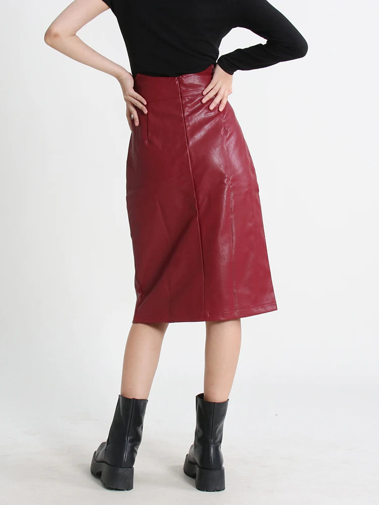PU Leather Asymmetrical Skirt For Women High Waist Lace Up Solid Minimalist Midi Skirts Female Summer Clothing
