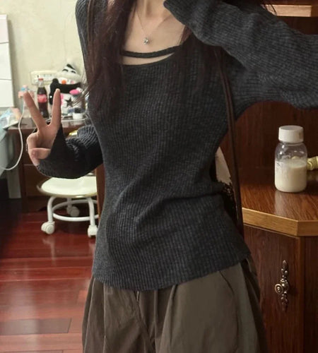 Sexy Hollow Solid Sweater Women Y2k Aesthetic Slim Fit Knitted Harajuku Jumper All Match Korean Sexy Pullover Female Knitwear