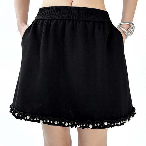 Load image into Gallery viewer, Black Pearled T-shirt Mini Skirt Two Pieces Suit New Round Neck Short Sleeve Women Fashion Spring Summer 2025 1DJ1124
