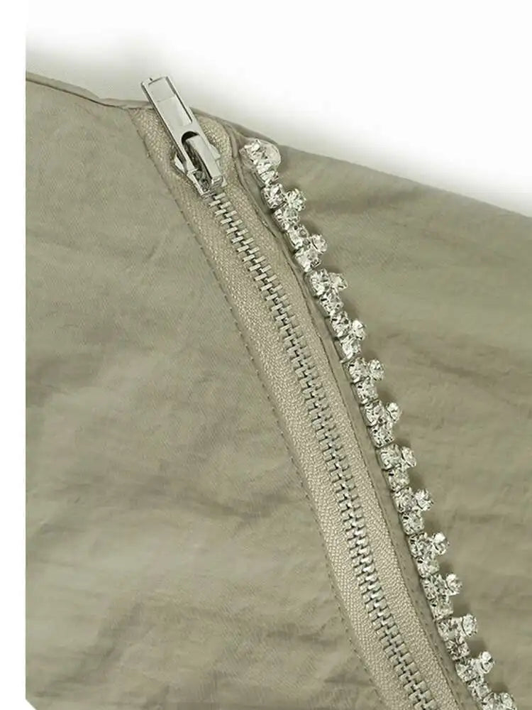 High Elastic Waist Black Rhinestones Zipper Wide Leg Pants New Trousers Women Fashion Tide Spring Autumn 2025 1DJ0190