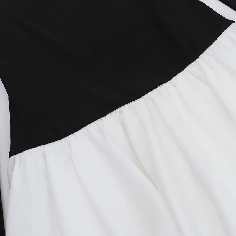 Off-shoulder Long Sleeve Sexy Mini Dress For Women Contrast Color Patchwork Strapless Backless A-line Sexy Dress