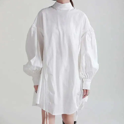 Load image into Gallery viewer, Women Balck Irregular Drawstring Big Size Dress New Stand Collar Long Sleeve Loose Fit Fashion Spring Autumn 2025 1Z18901
