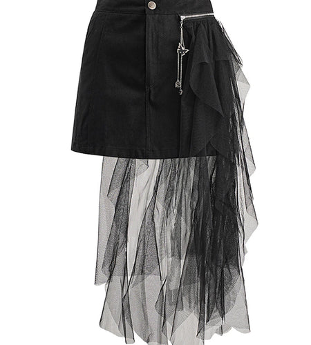 Solid Spliced Mesh Chic Skirts For Women High Waist Temperament Patchwork Zipper Slimming Skirt Female Fashion New