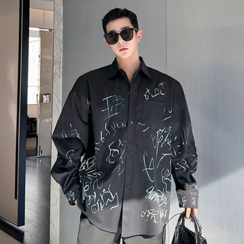 Load image into Gallery viewer, Graffiti Design Men&#39;s Shirt Korean Style Male Long Sleeve Turn-down Collar Casual Tops 2024 Autumn New Trendy Shirts 9C5105
