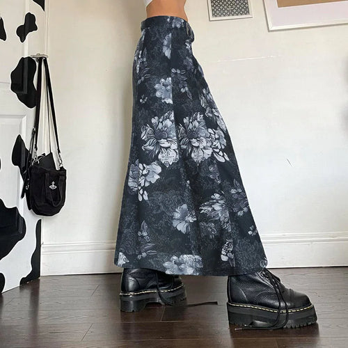 Load image into Gallery viewer, Grunge Stitched Belted Floral Printed Long Skirt Female Vintage Fashion A-Line Autumn Skirt Party 2000s Aesthetic Y2K
