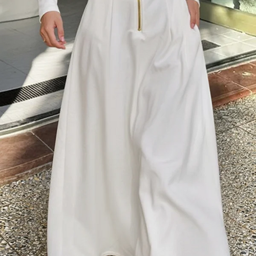 Load image into Gallery viewer, Female Autumn Elegant Ziper Long Sleeve Maxi Dresses 2025 Spring Trendy Slim Waist Woman A-line White Dress Clothes
