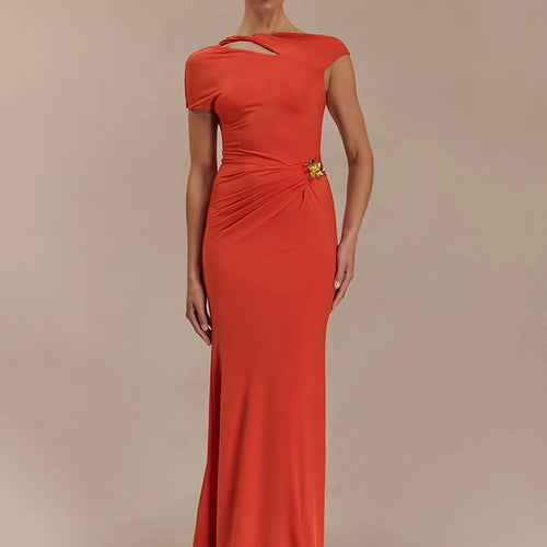 Load image into Gallery viewer, Hollow Out Gold Clasp Sexy Maxi Dress For Women Gown Solid Sleeveless Backless Ruched Bodycon Club Long Dress Elegant
