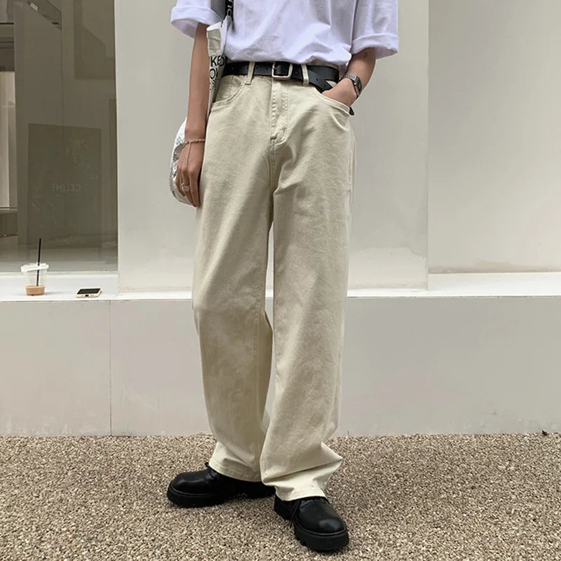 Simple Men's Casual Pants Korean Style Solid Color Washing Straight Trousers Wide Leg Loose Male Bottom Stylish 2024 9C1266