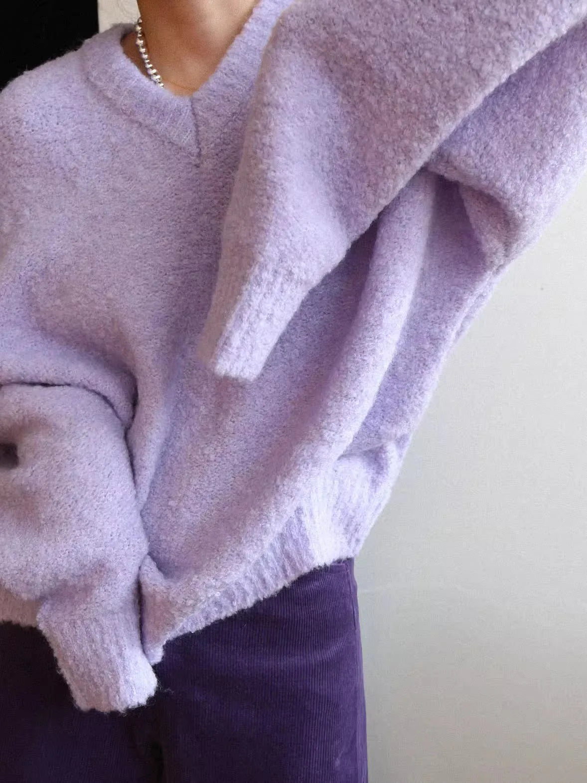 European Goods High-end Wool Blend Sweater Women Fall Winter Loose Soft  V-neck Bottom Sweater High-grade Knit Sweater C-310