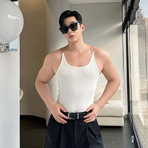 Load image into Gallery viewer, Designer Personalized Male Vest Versatile Metal Metal Straps Knitted Tank Top Summer New Stylish Sleeveless T-shirt 9C5667
